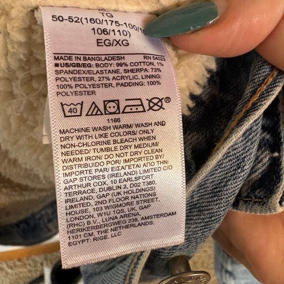 Gap Denim Sherpa Jean Jacket Light Wash Lined Ranch Heavy Coat Barn XL - Picture 8 of 10